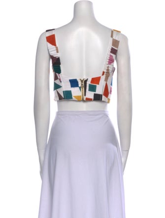 Sandra Weil Printed Square Neckline Crop Top