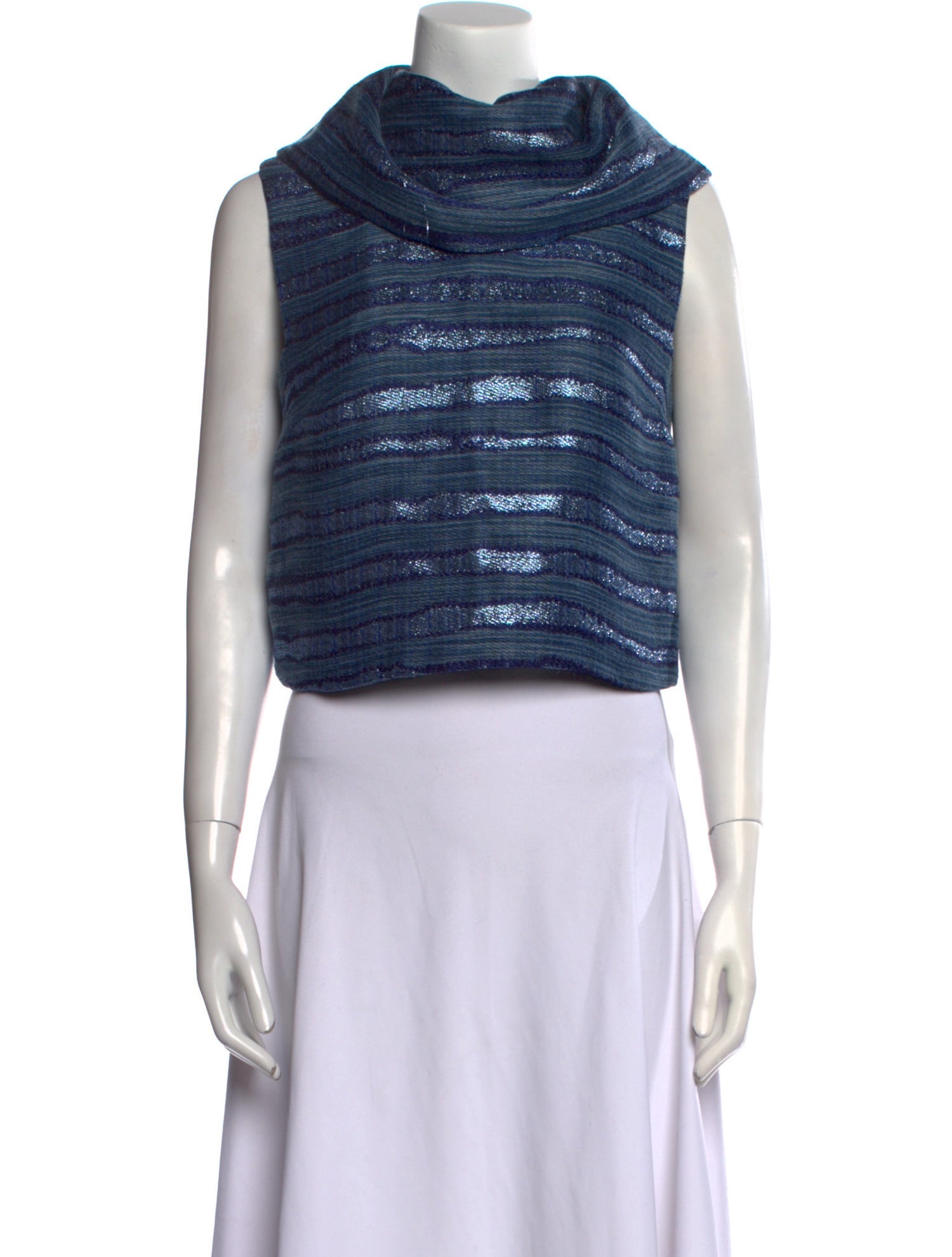 Sandra Weil Striped Cowl Neck Crop Top