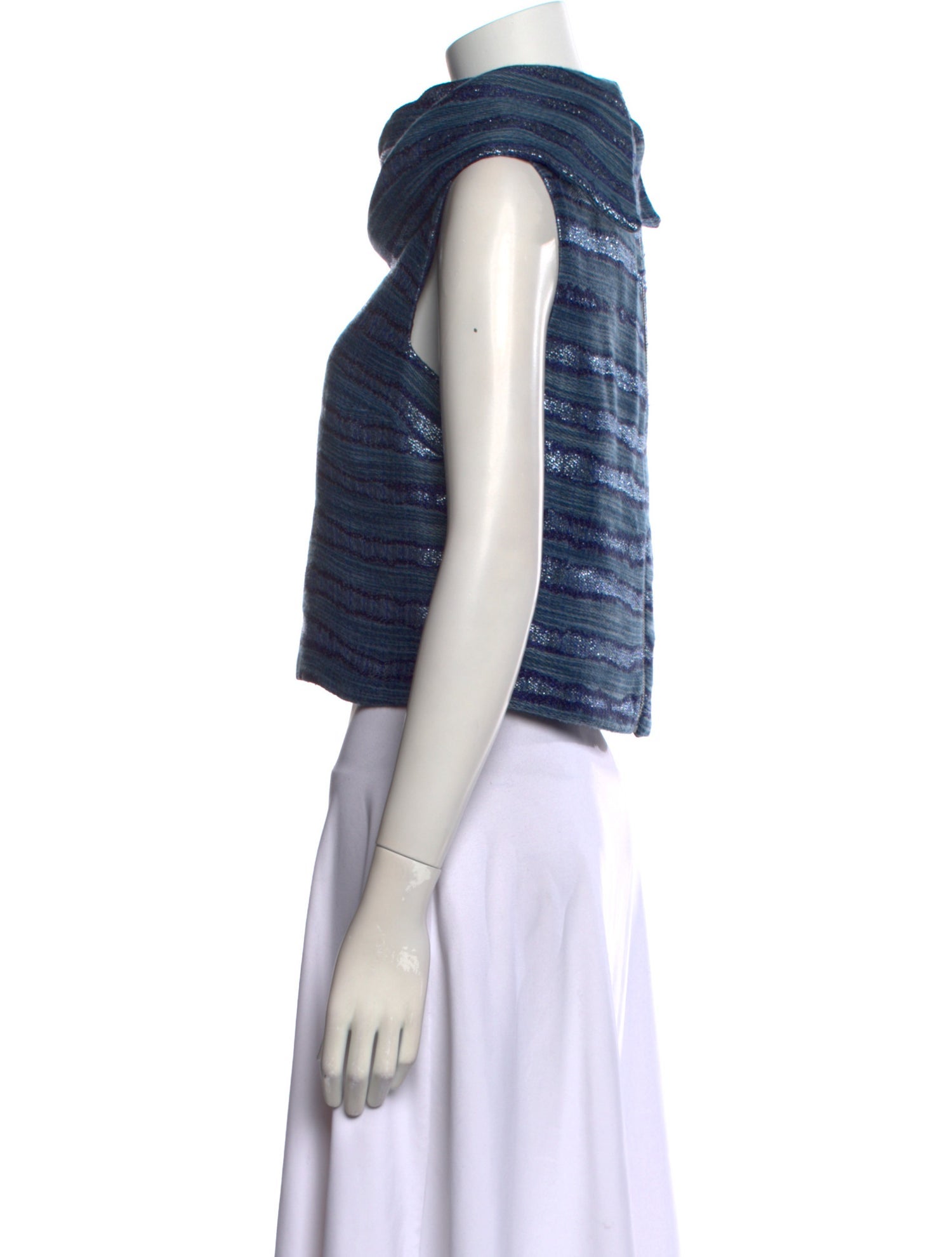 Sandra Weil Striped Cowl Neck Crop Top