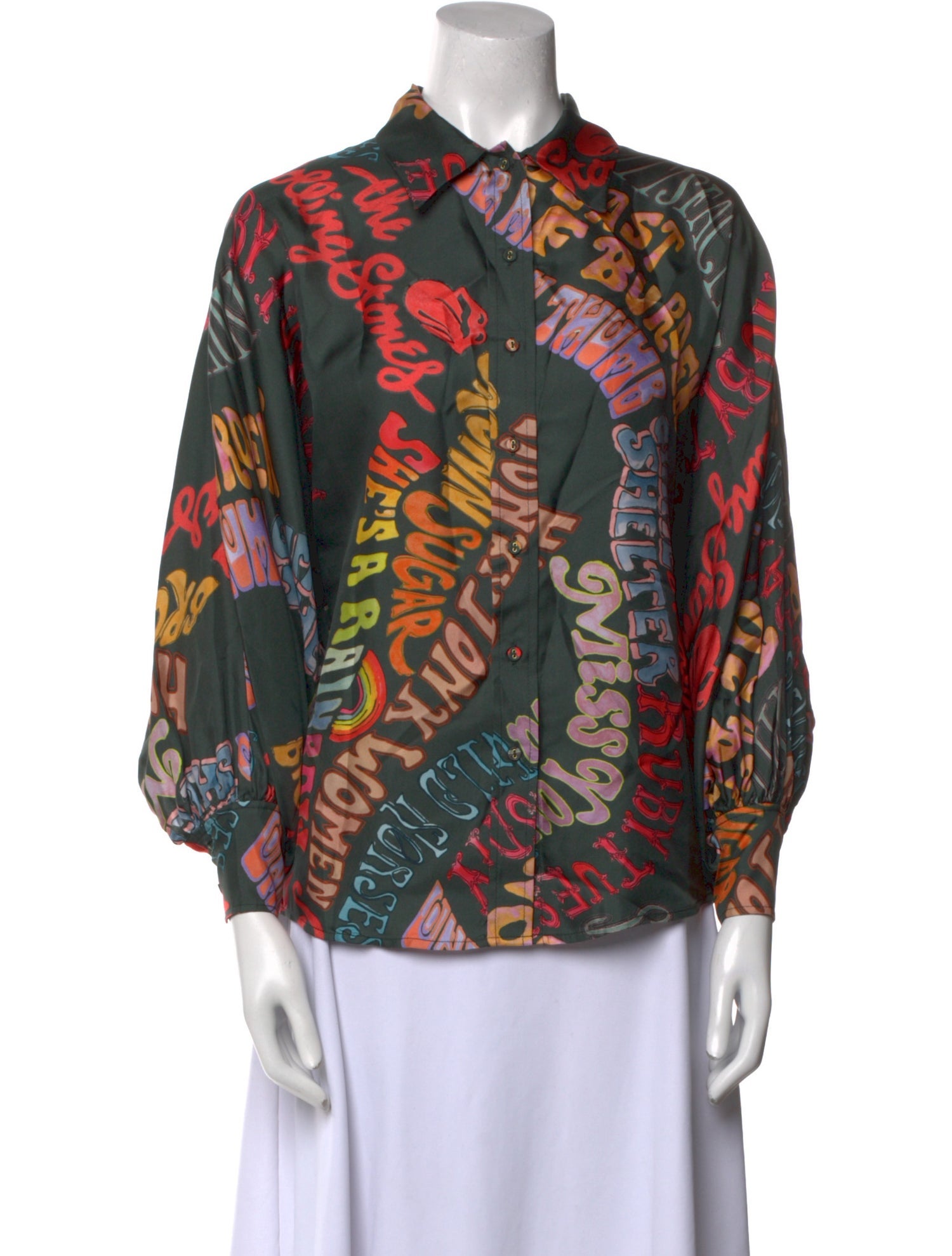 Stoned Immaculate Silk Printed Button-Up Top