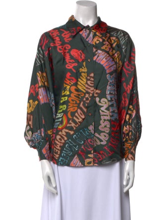 Stoned Immaculate Silk Printed Button-Up Top