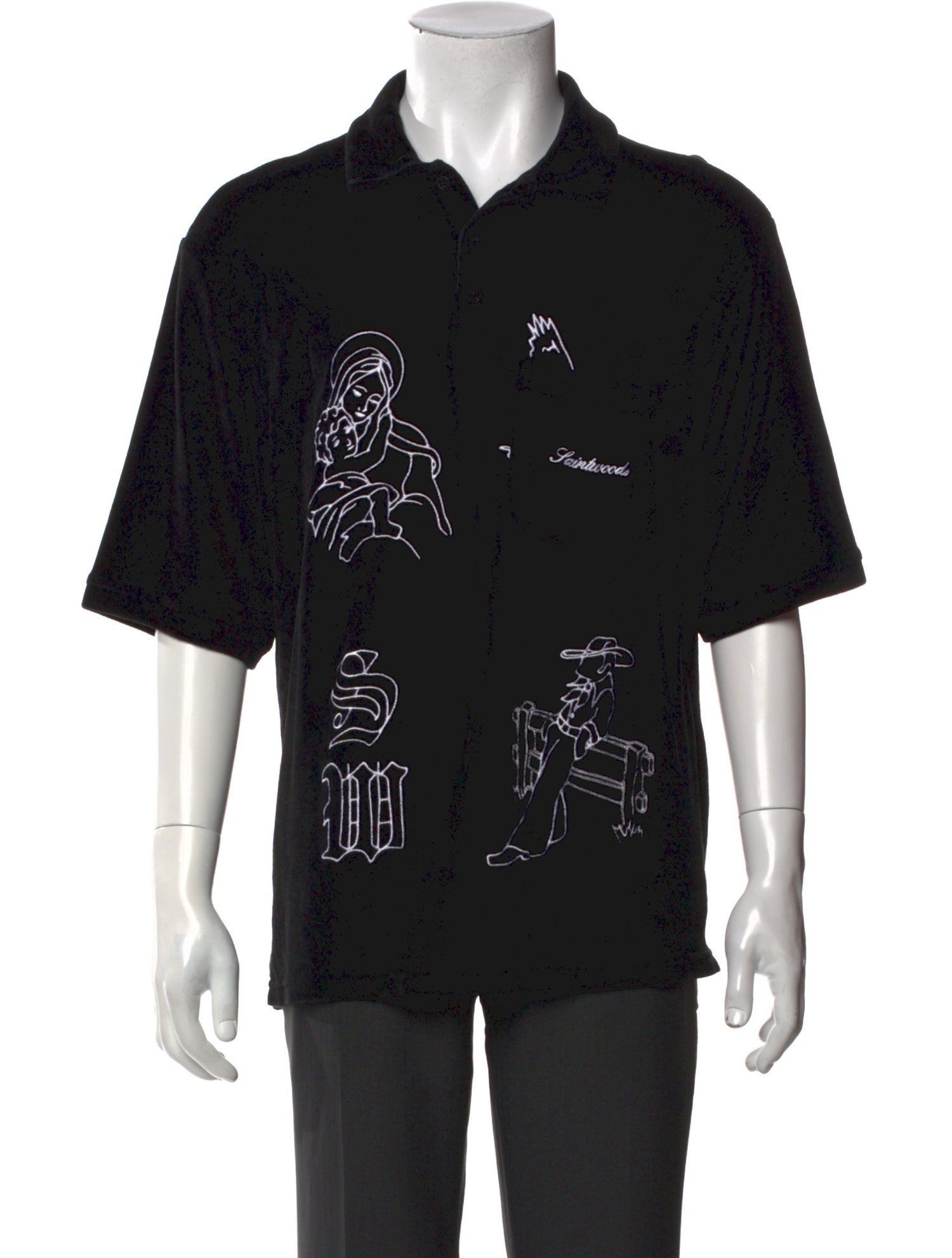 Saintwoods Graphic Print Short Sleeve Denim Shirt