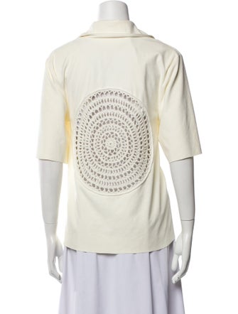 Sonia Carrasco Leather Three-Quarter Sleeve Button-Up Top