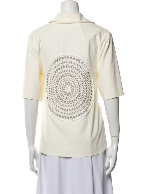 Sonia Carrasco Leather Three-Quarter Sleeve Button-Up Top