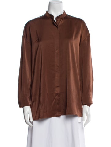 Solaqua Tops Silk Mock Neck Button-Up Top S