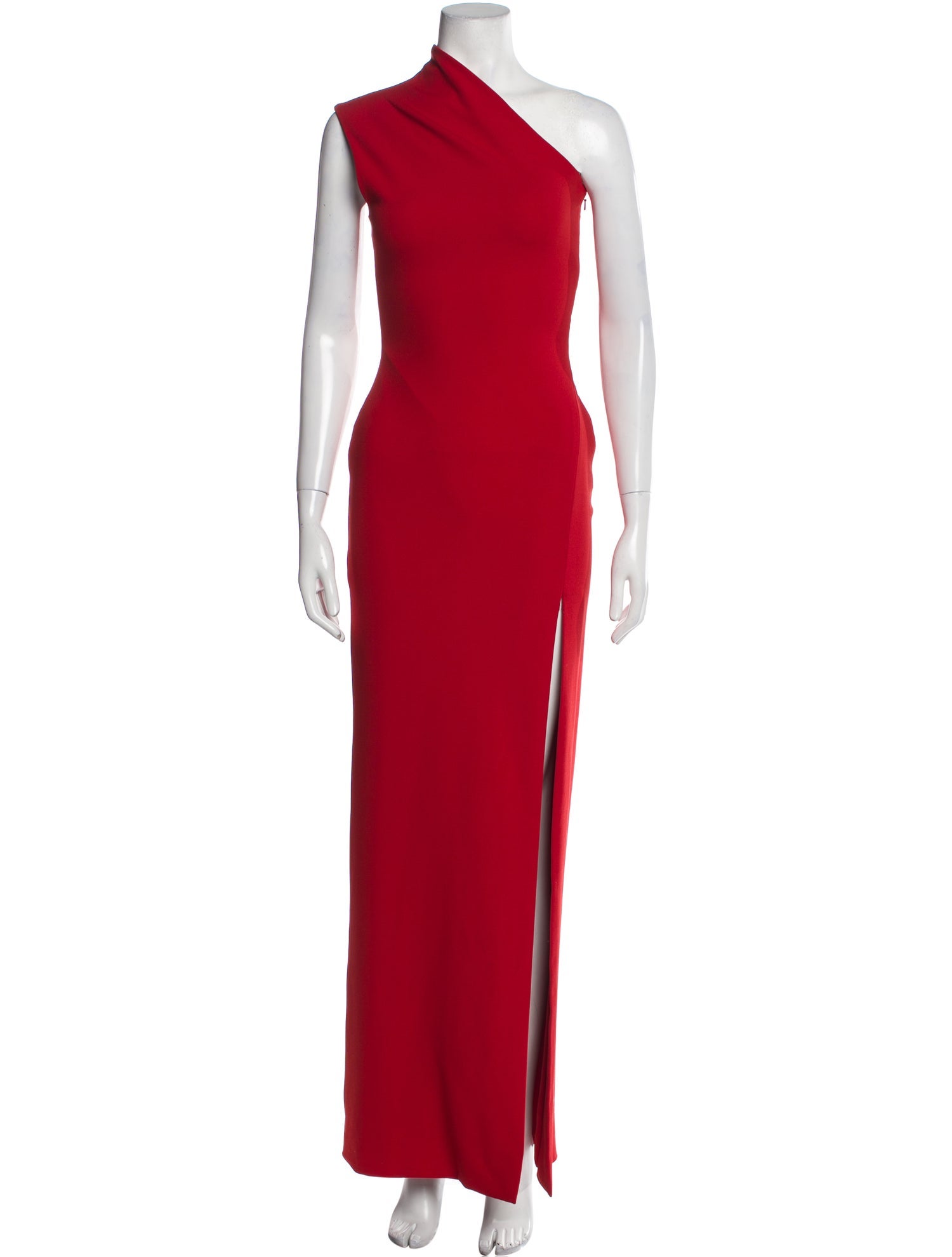 Sleeveless One Shoulder Long Dress With Ribbons Red