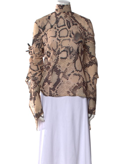 Solace London Animal Print Mock Neck Blouse