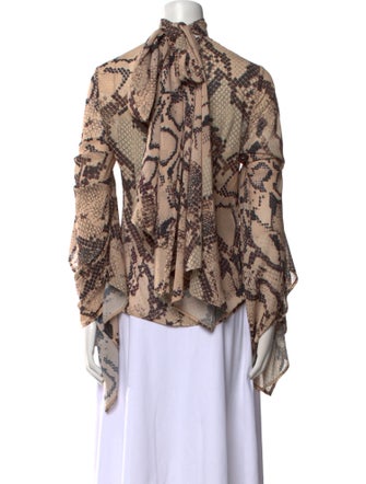 Solace London Animal Print Mock Neck Blouse