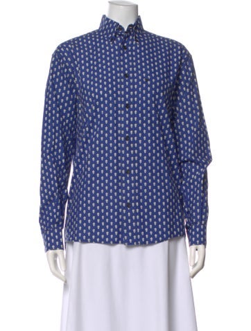 Pre-owned Souleiado Floral Print Long Sleeve Blouse In Blue