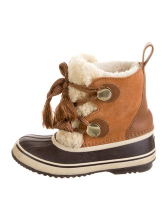 SOREL x Chloé Suede Fur Trim Lace-Up Boots