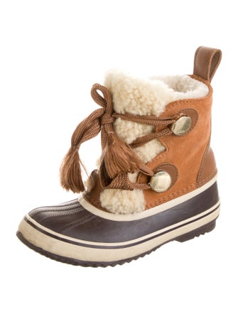 SOREL x Chloé Suede Fur Trim Lace-Up Boots