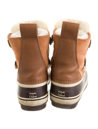 SOREL x Chloé Suede Fur Trim Lace-Up Boots