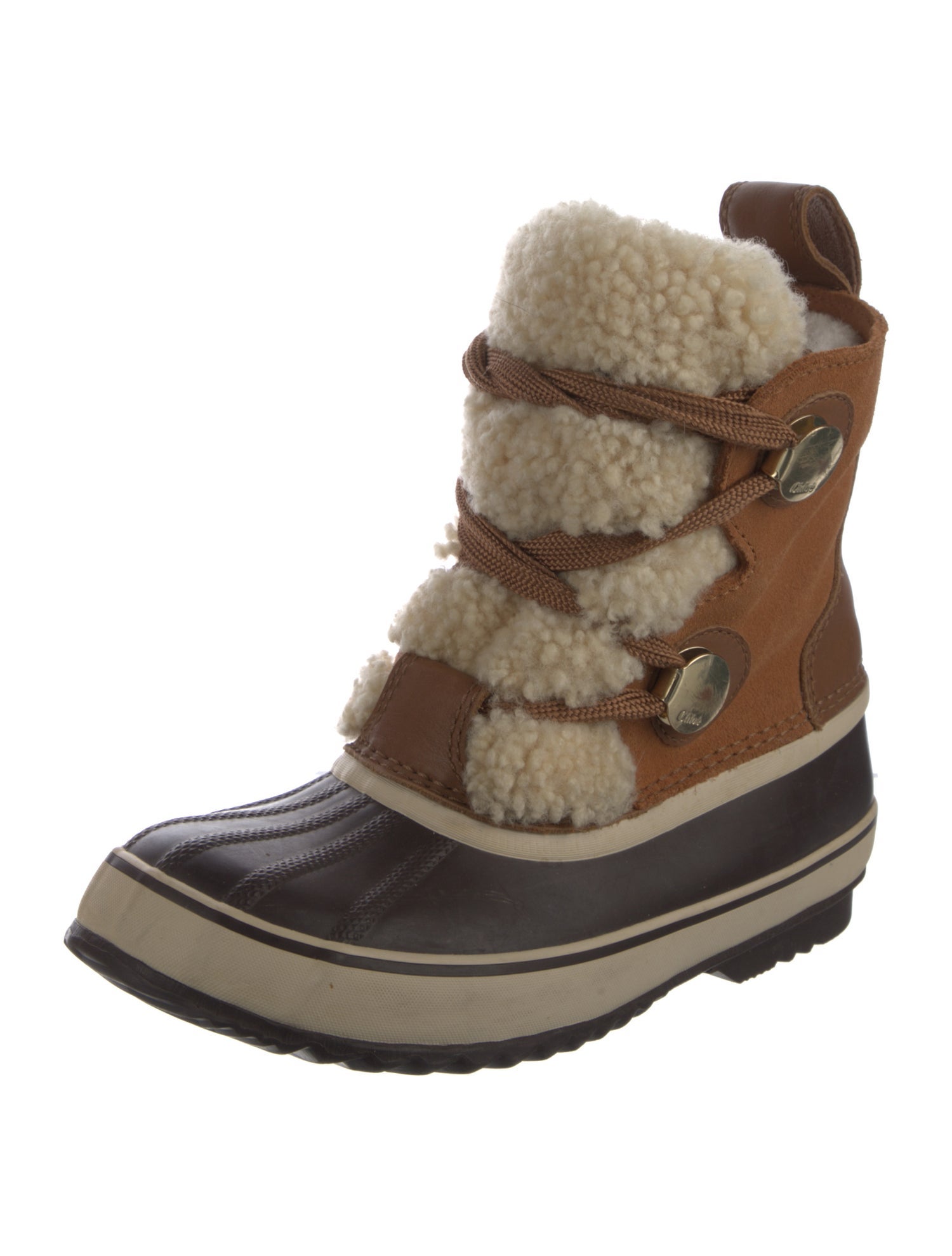 SOREL x Chloé Suede Colorblock Pattern Lace-Up Boots