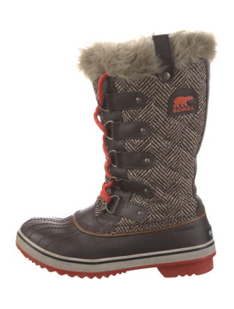 Sorel Houndstooth Print Faux Fur Trim Lace-Up Boots