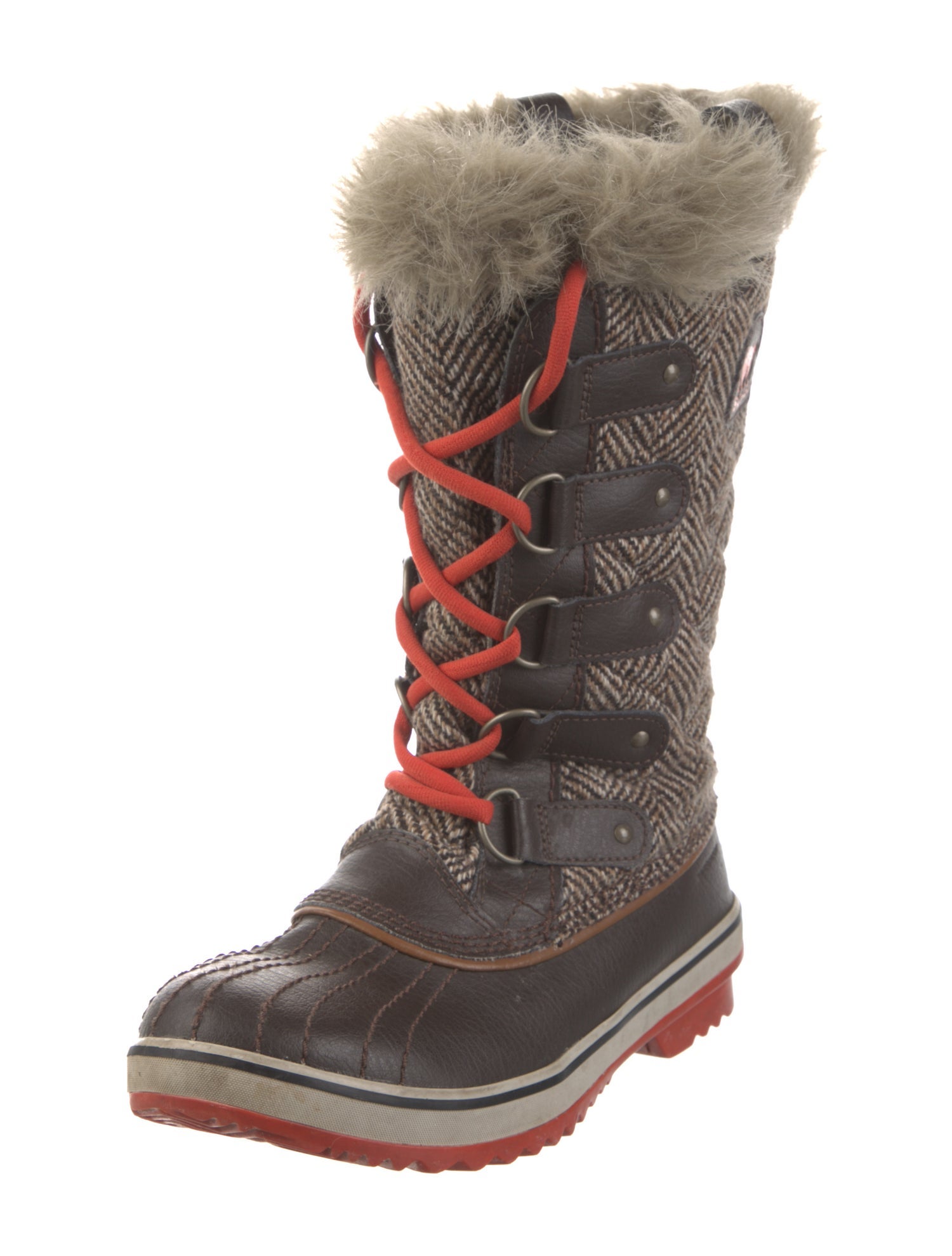 Sorel Houndstooth Print Faux Fur Trim Lace-Up Boots