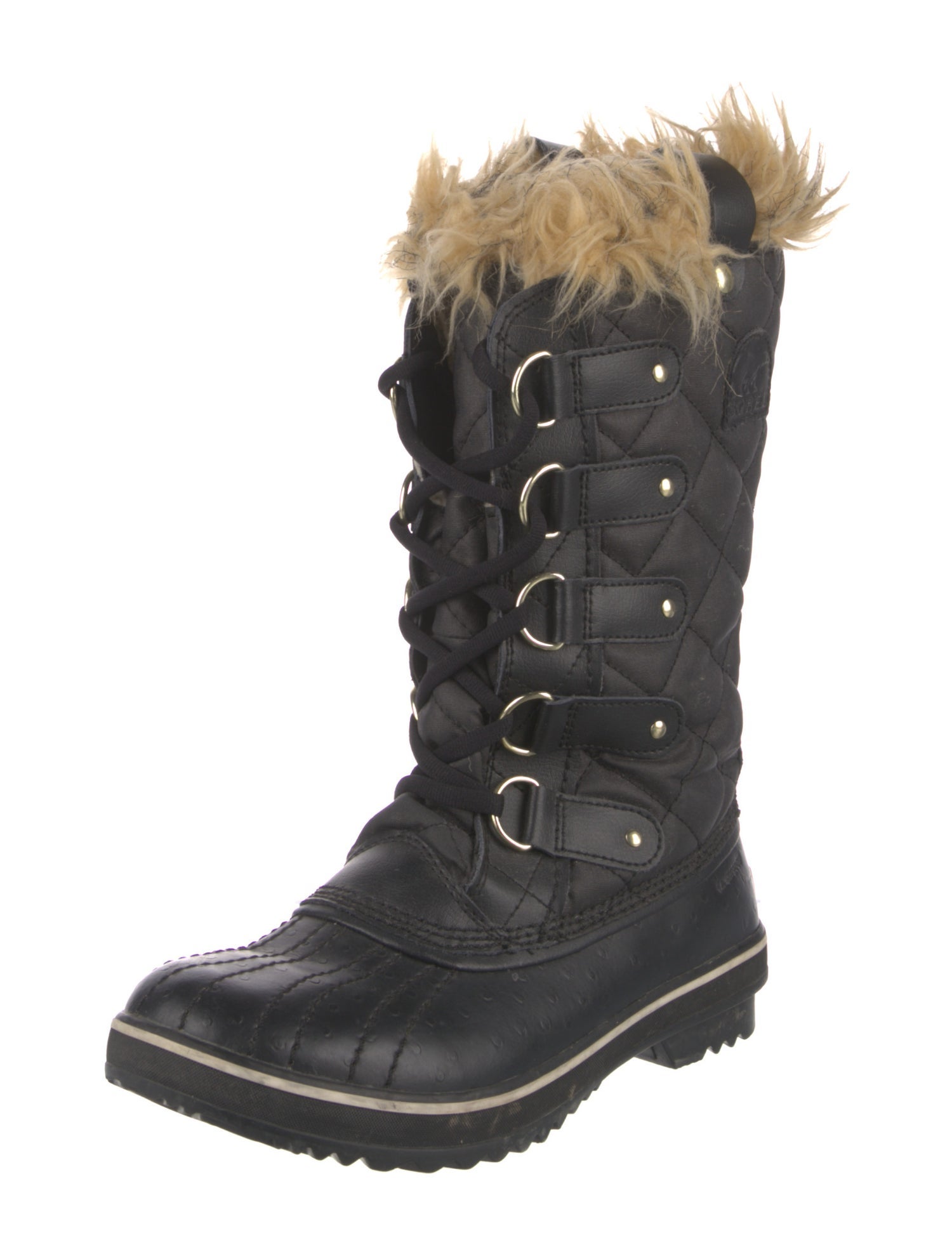 Sorel Leather Faux Fur Trim Combat Boots