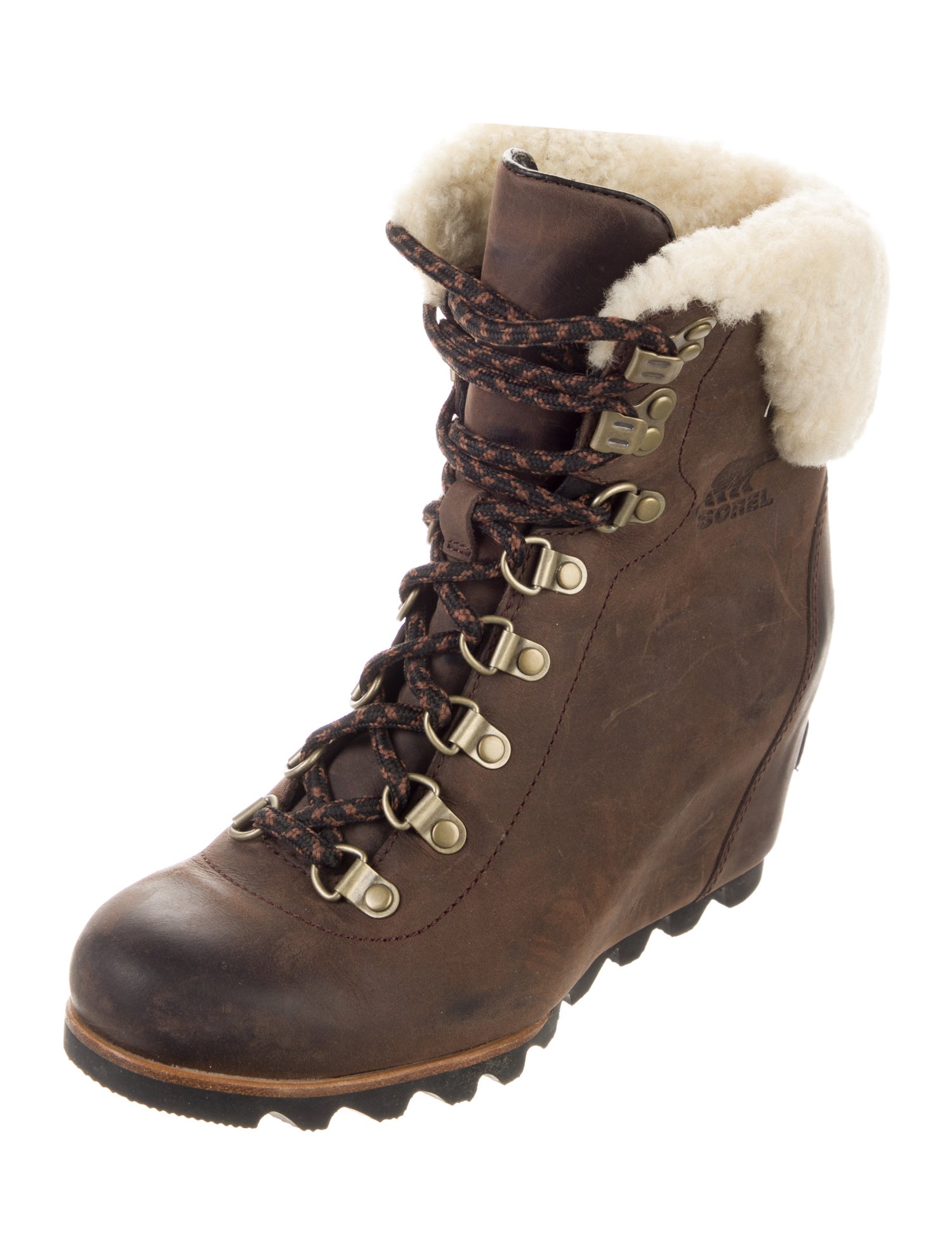 Sorel Leather Fur Trim Lace-Up Boots