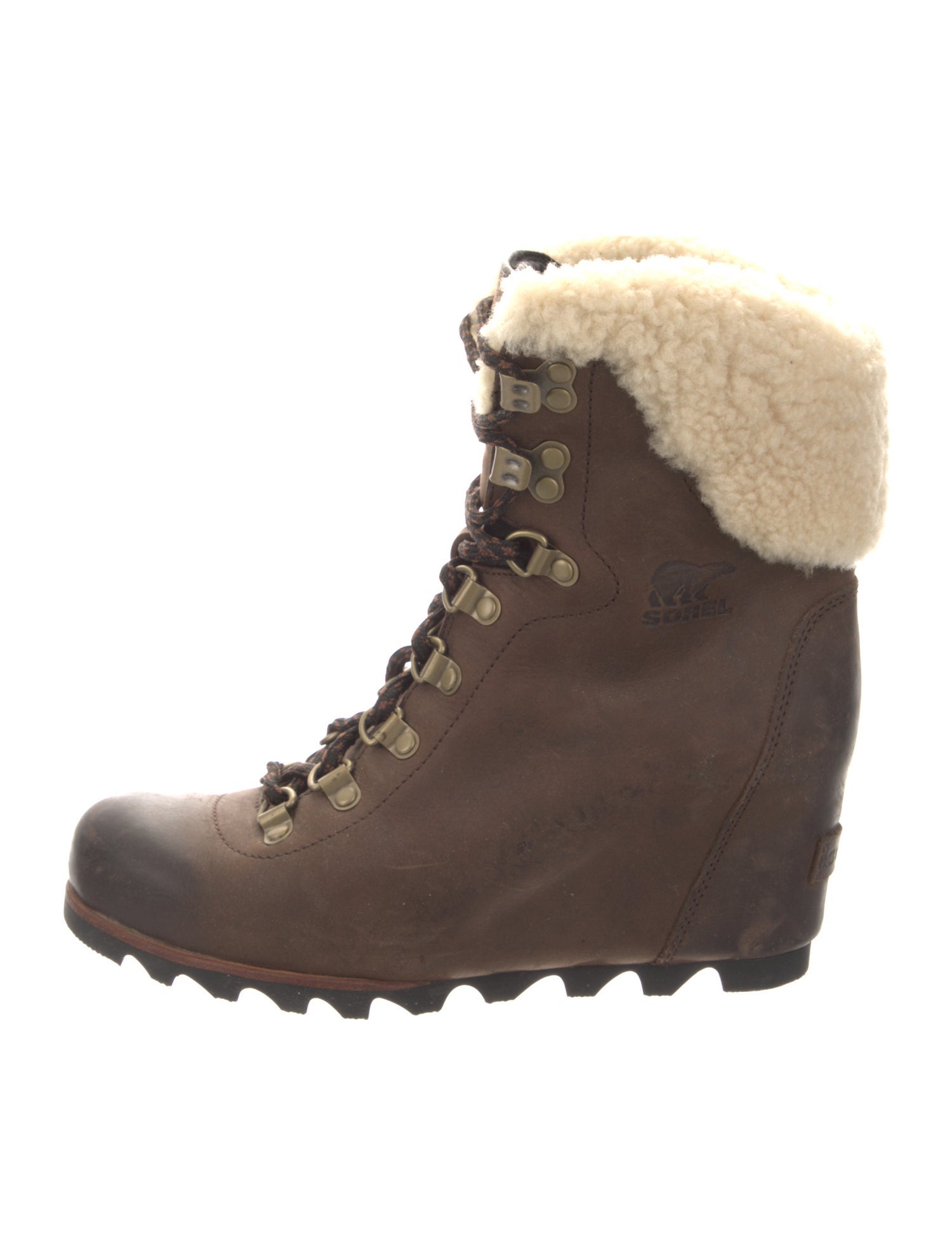 Sorel Leather Fur Trim Lace-Up Boots