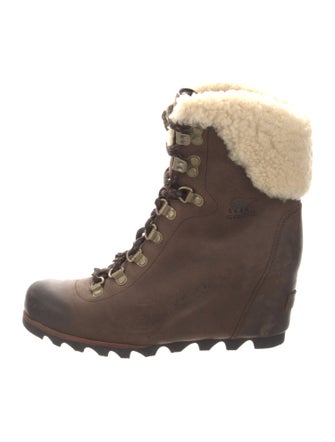 Sorel Leather Fur Trim Lace-Up Boots