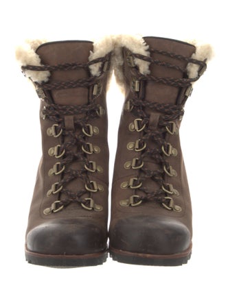 Sorel Leather Fur Trim Lace-Up Boots