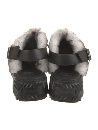 Sorel Leather Fur Trim Slingback Sandals
