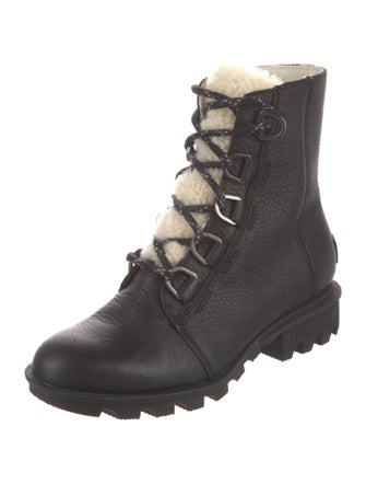 Sorel Leather Fur Trim Combat Boots
