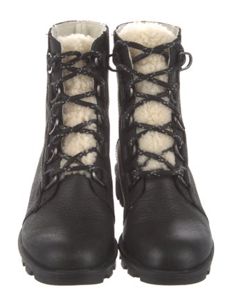 Sorel Leather Fur Trim Combat Boots