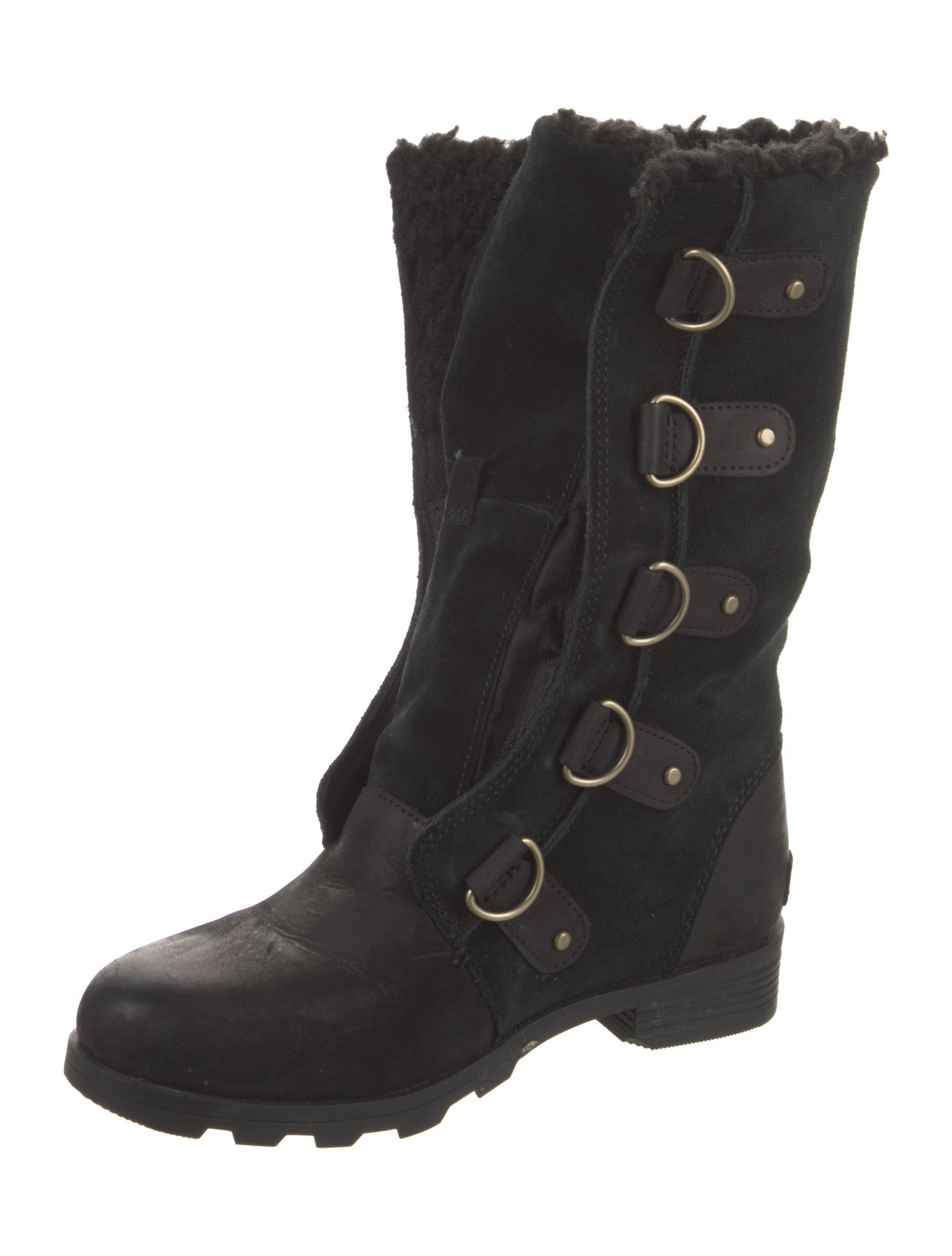 Sorel Leather Faux Fur Trim Combat Boots