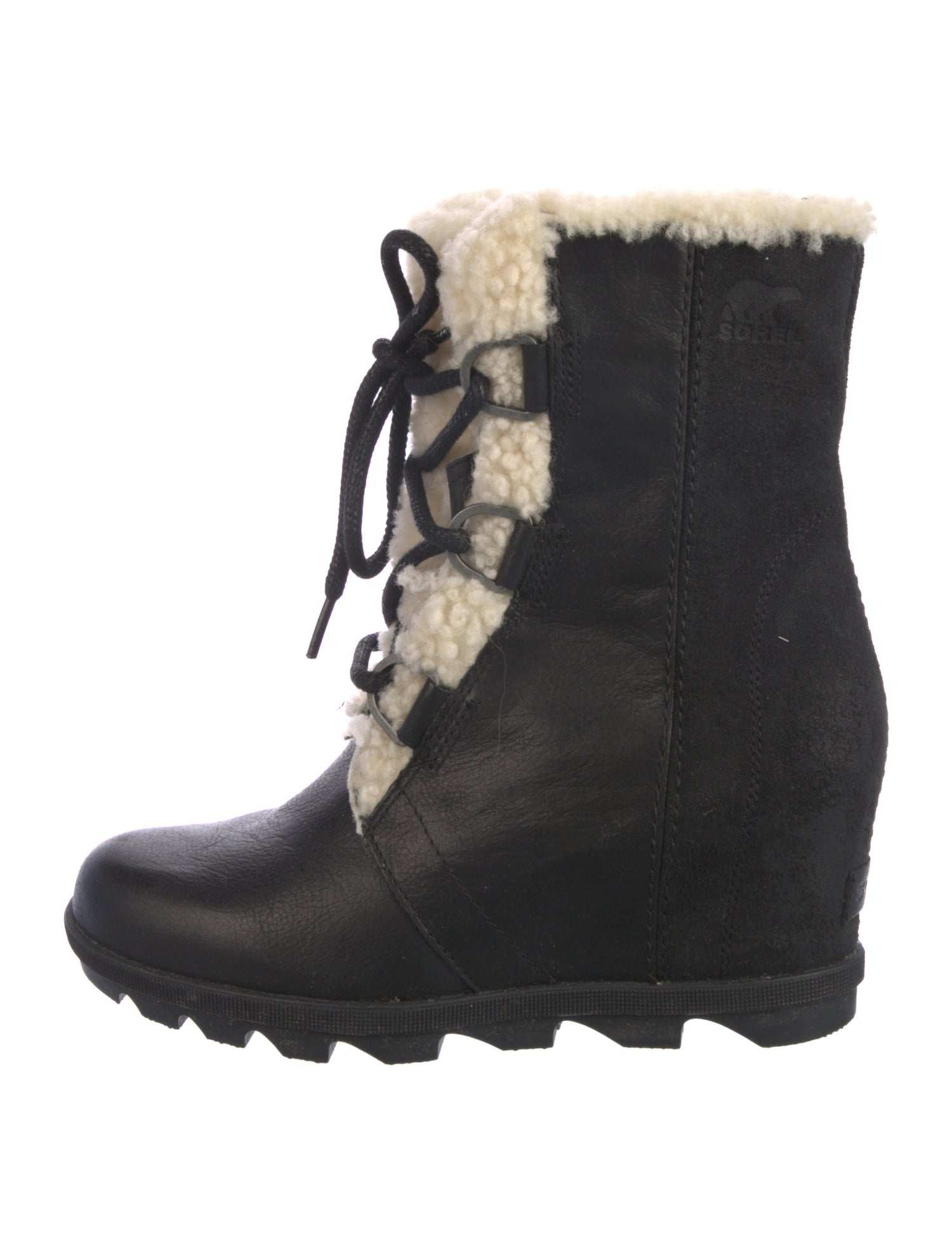 Sorel Leather Fur Trim Lace-Up Boots