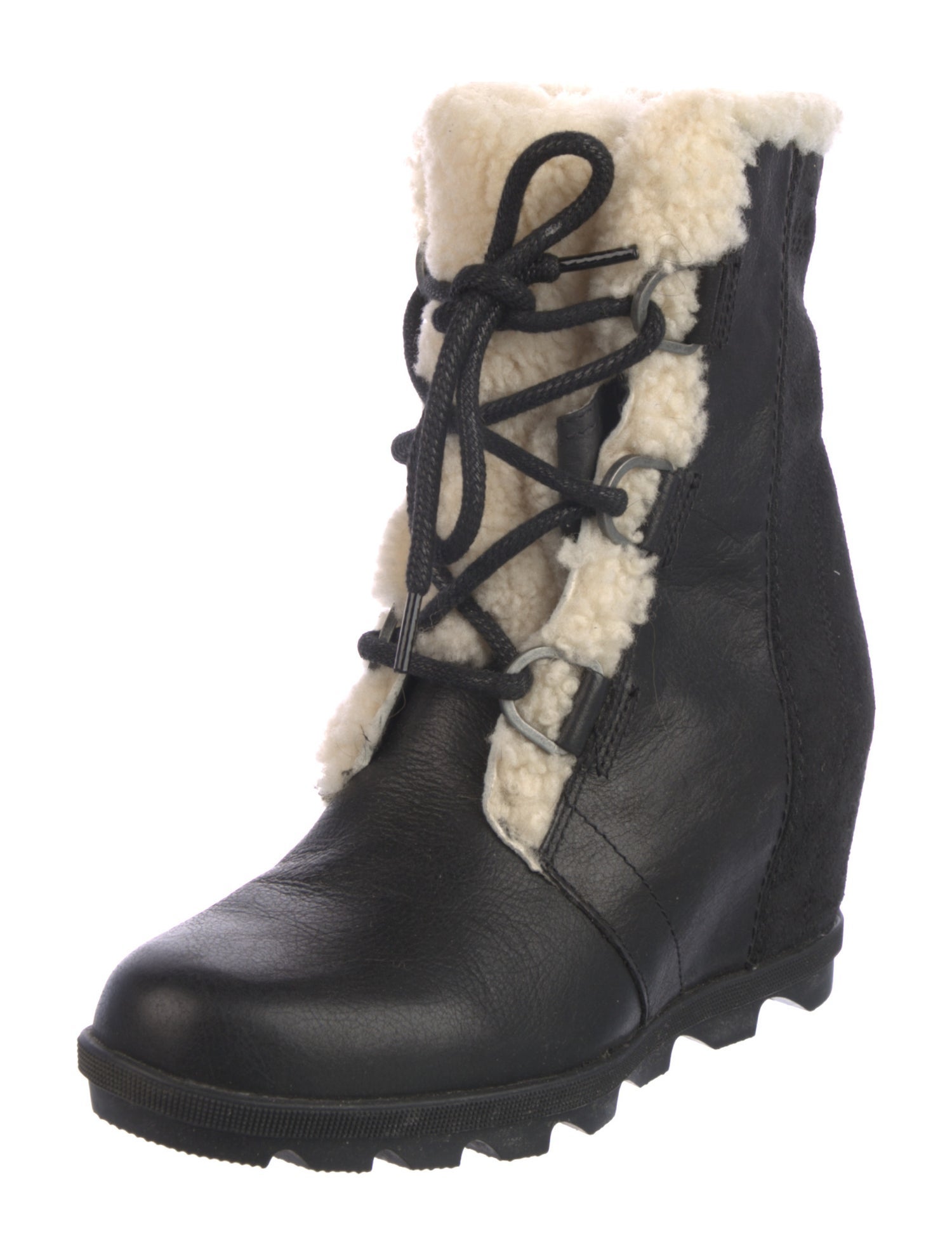 Sorel Leather Fur Trim Lace-Up Boots