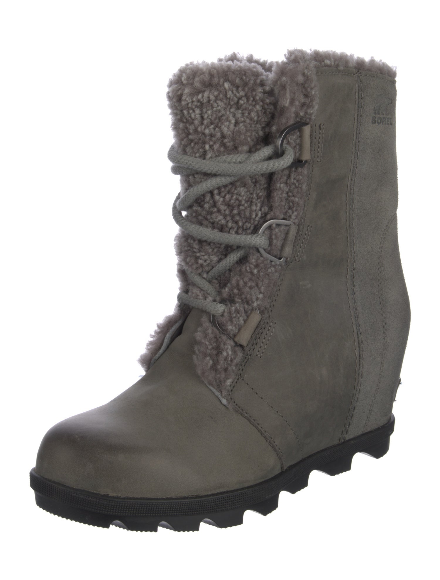 Sorel Leather Fur Trim Lace-Up Boots