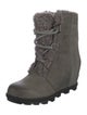 Sorel Leather Fur Trim Lace-Up Boots