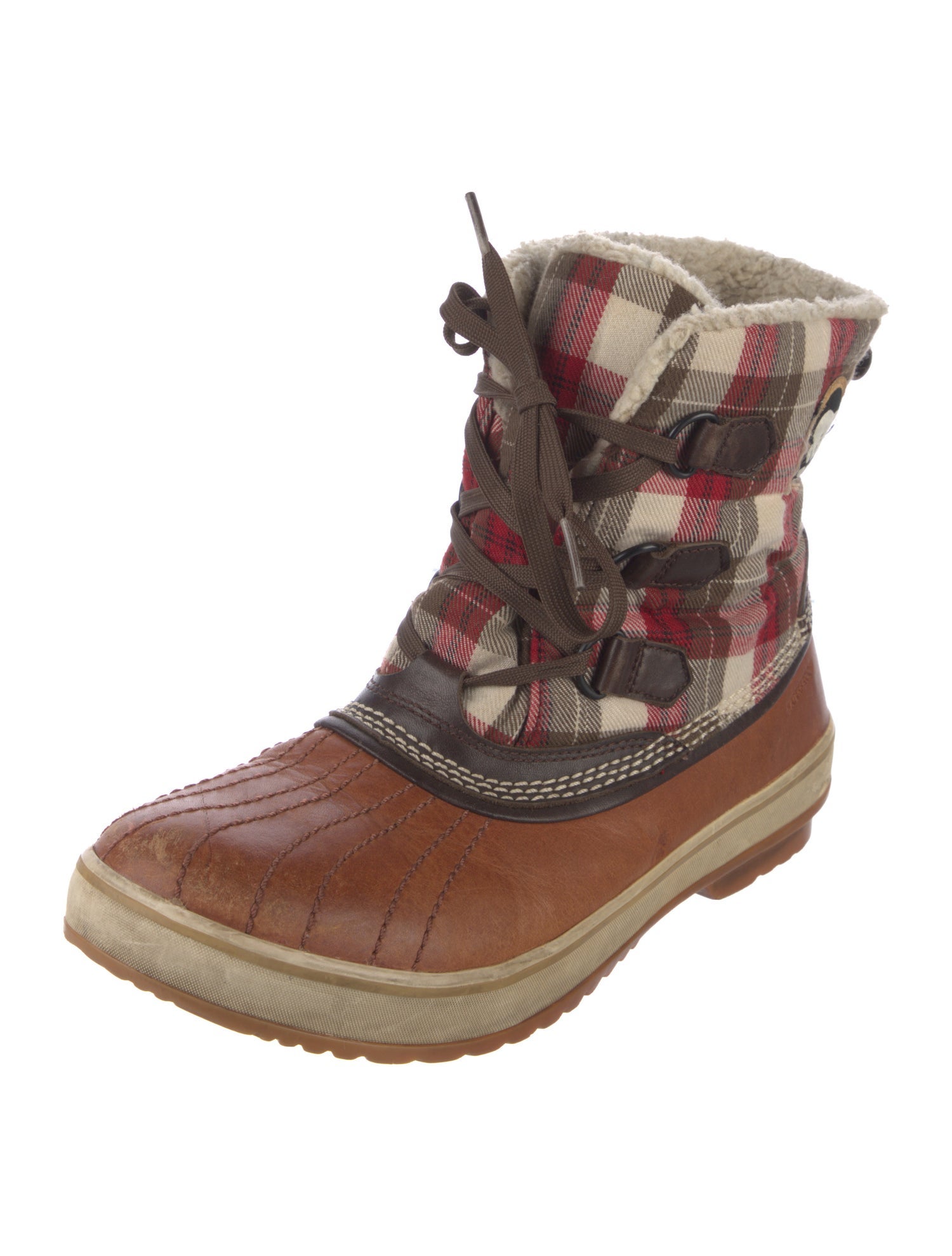 Sorel Leather Plaid Print Lace-Up Boots