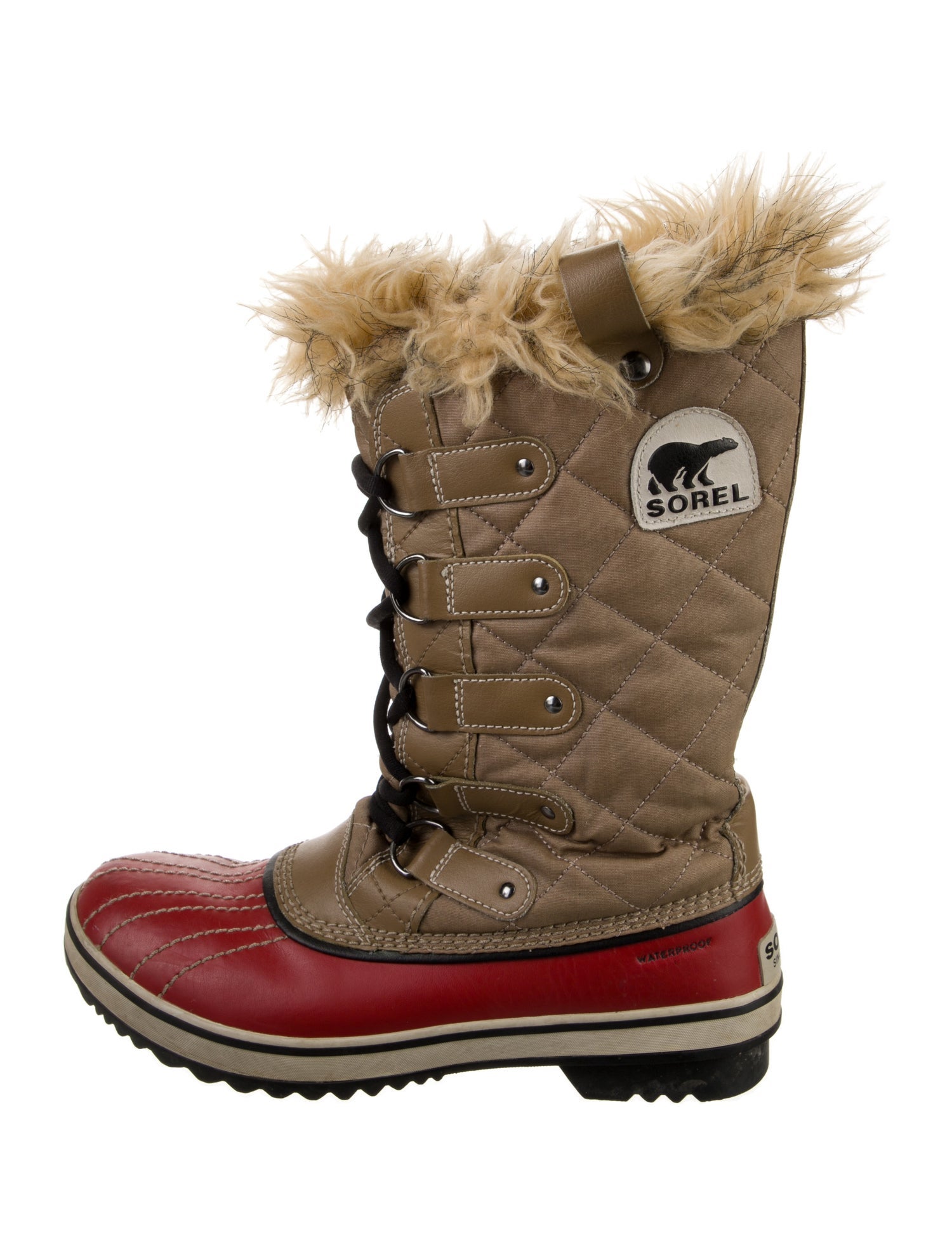 Sorel Colorblock Pattern Fur Trim Lace-Up Boots