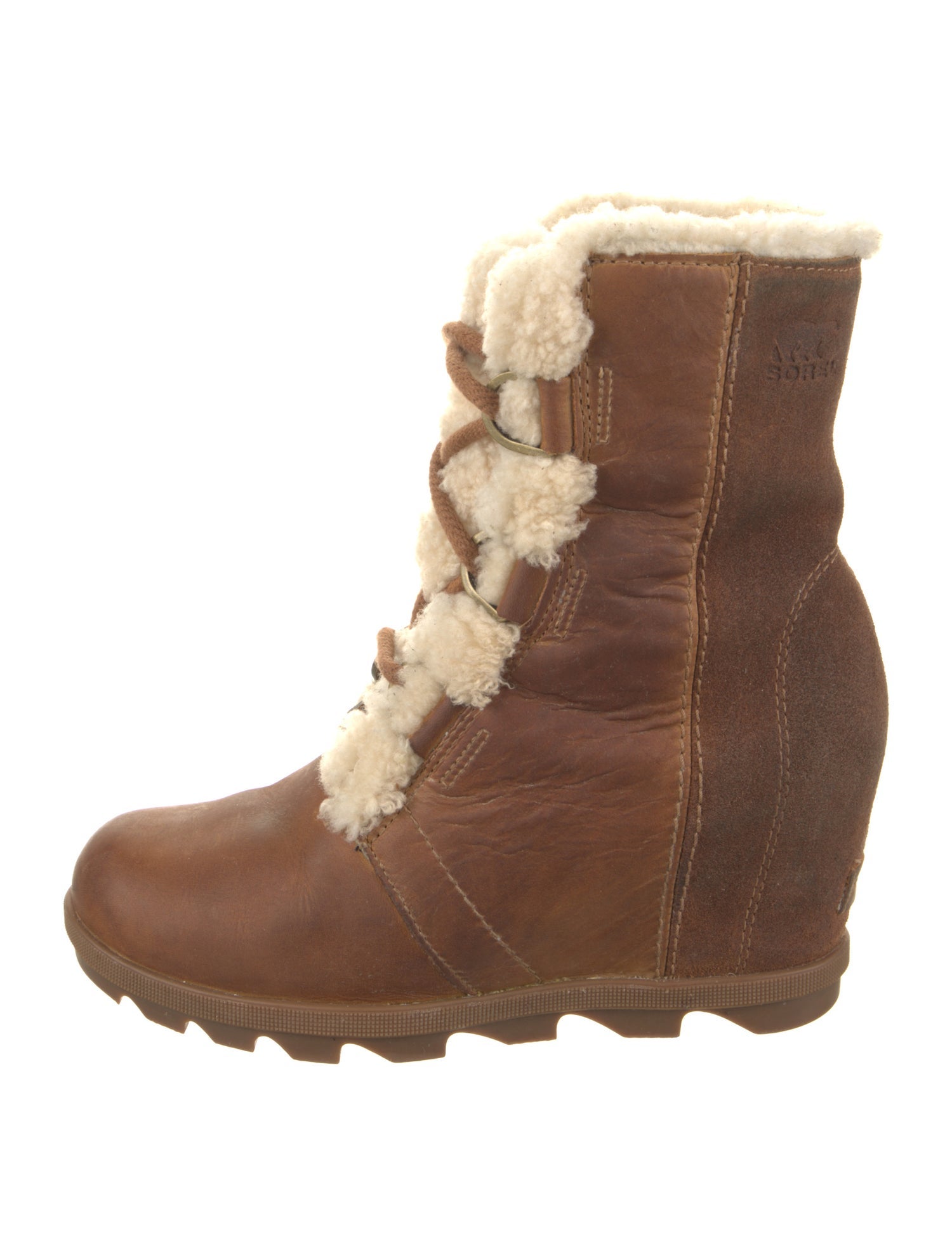 Sorel Leather Fur Trim Lace-Up Boots