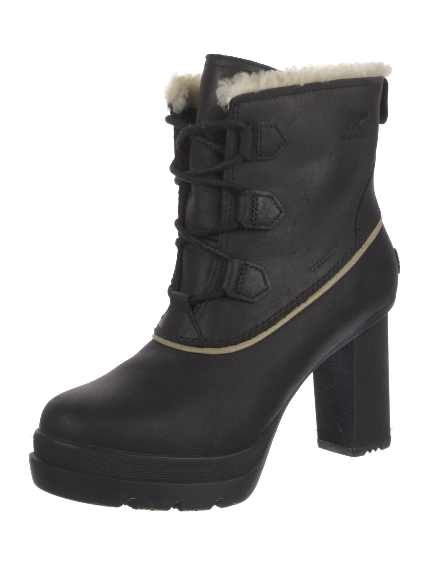 Sorel Leather Fur Trim Lace-Up Boots