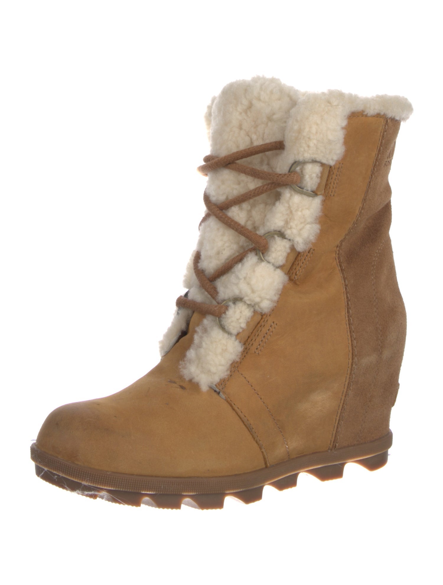 Sorel Suede Fur Trim Lace-Up Boots