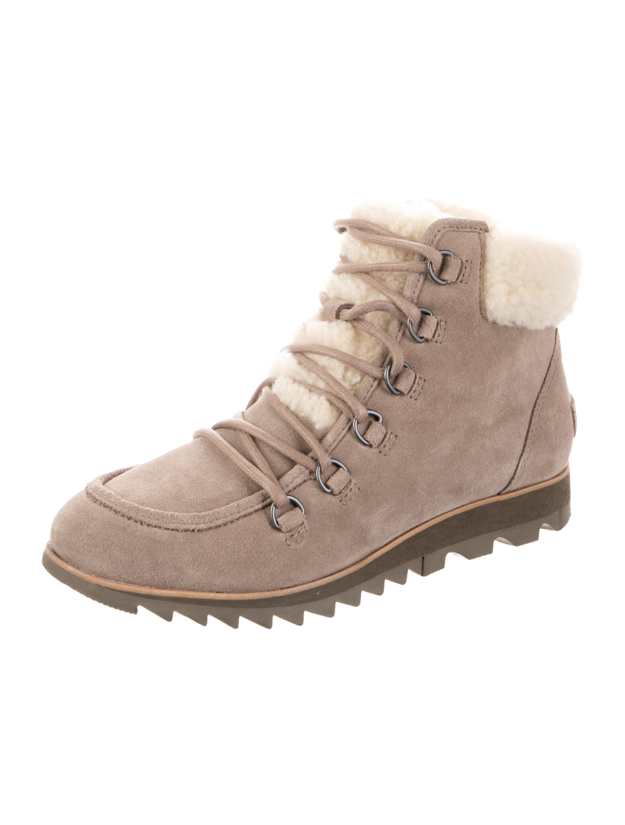 Sorel Suede Fur Trim Hiking Boots