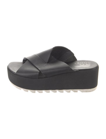 Pre-owned Sorel Leather Slides In Black