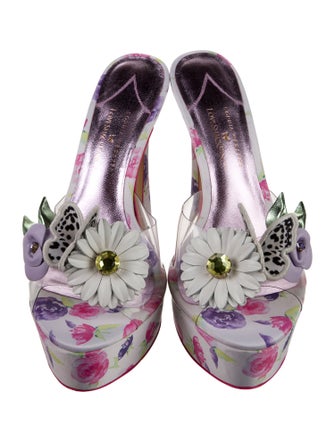 SOPHIA WEBSTER x LOVESHACKFANCY Floral Print Crystal Embellishments Slides