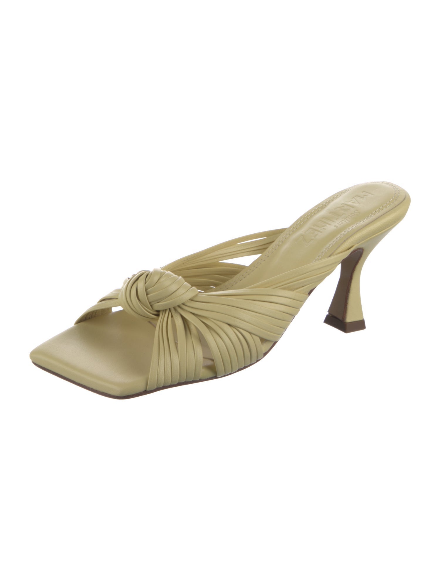 Souliers Martinez Leather Pleated Accents Slides