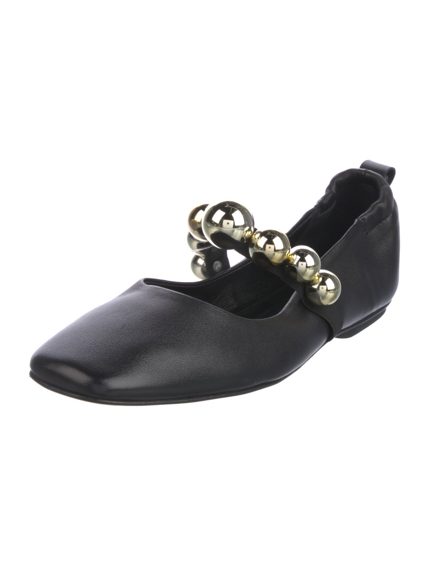 Souliers Martinez Leather Beaded Accents Mary Jane Flats