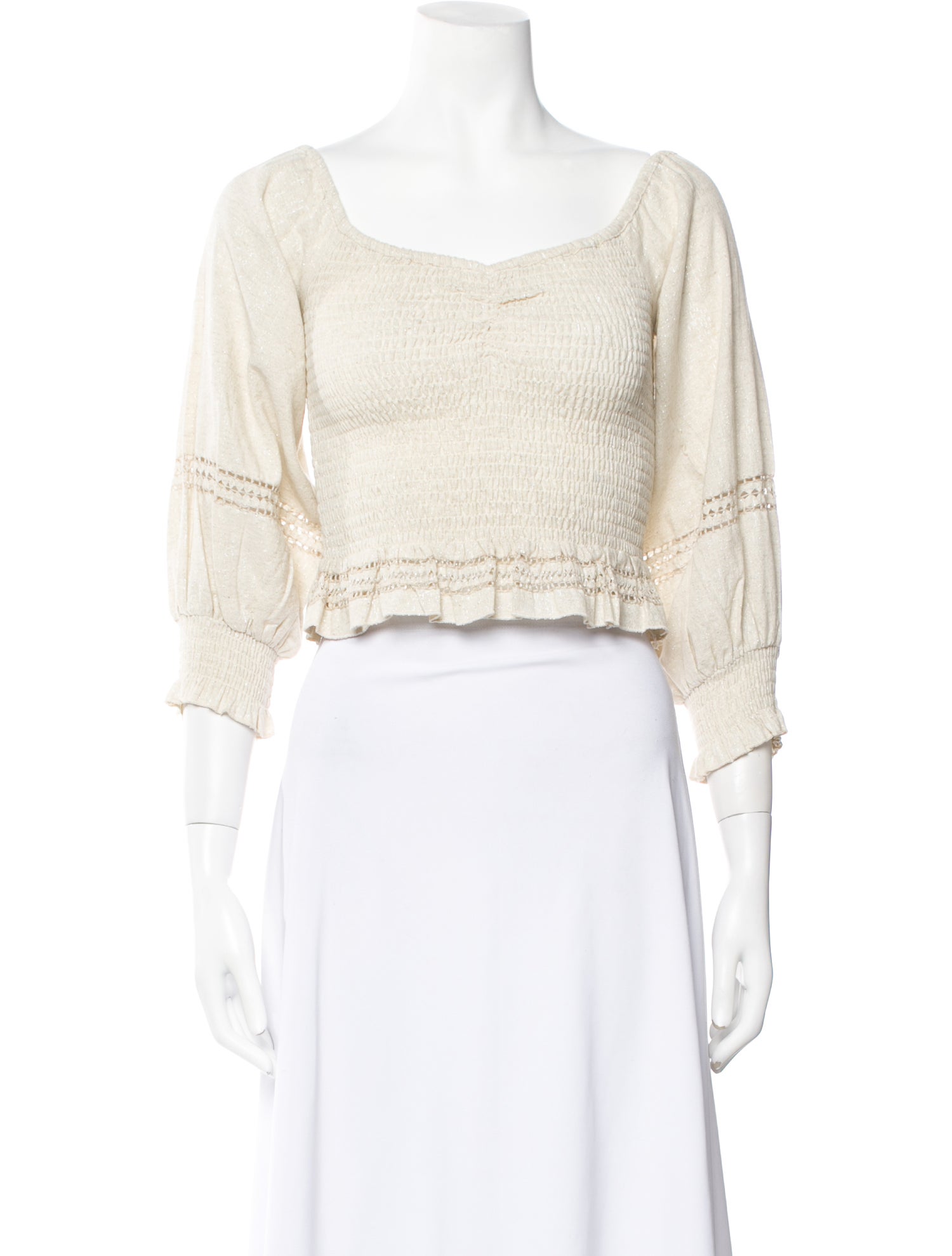 Spell & The Gypsy Collective Square Neckline Three-Quarter Sleeve Crop Top