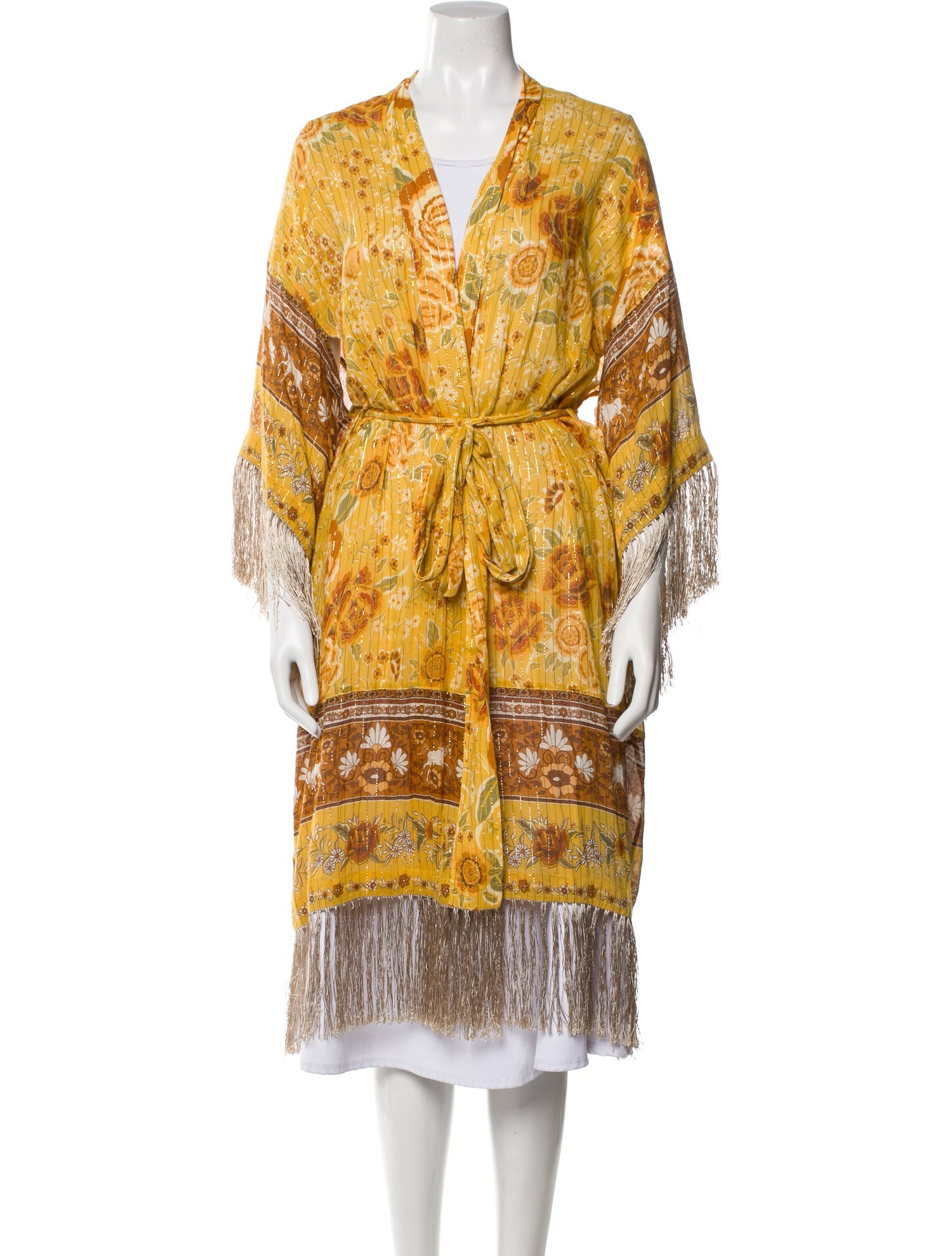 Spell & The Gypsy Collective Floral Print Fringe Trim Accent Robe