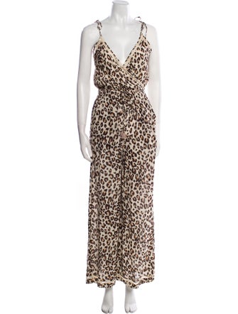 Spell & The Gypsy Collective Animal Print Plunge Neckline Jumpsuit