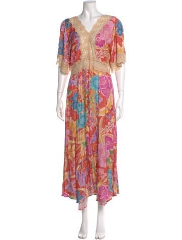Pre-owned Spell & The Gypsy Collective Floral Print Long Dress In Neutral