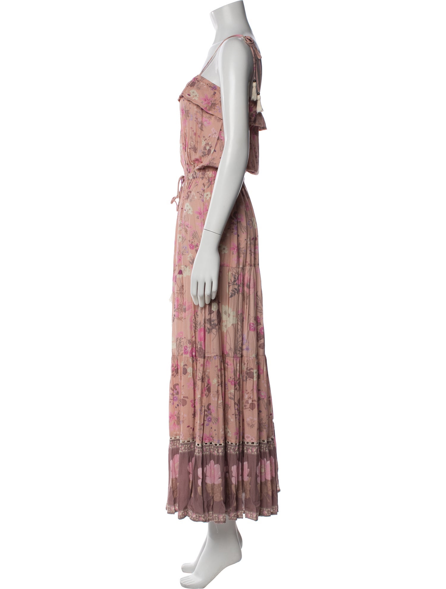 open lace back dress Elena 100% Cotton Toile Print Smocked Midi Dress in Pink main image 1