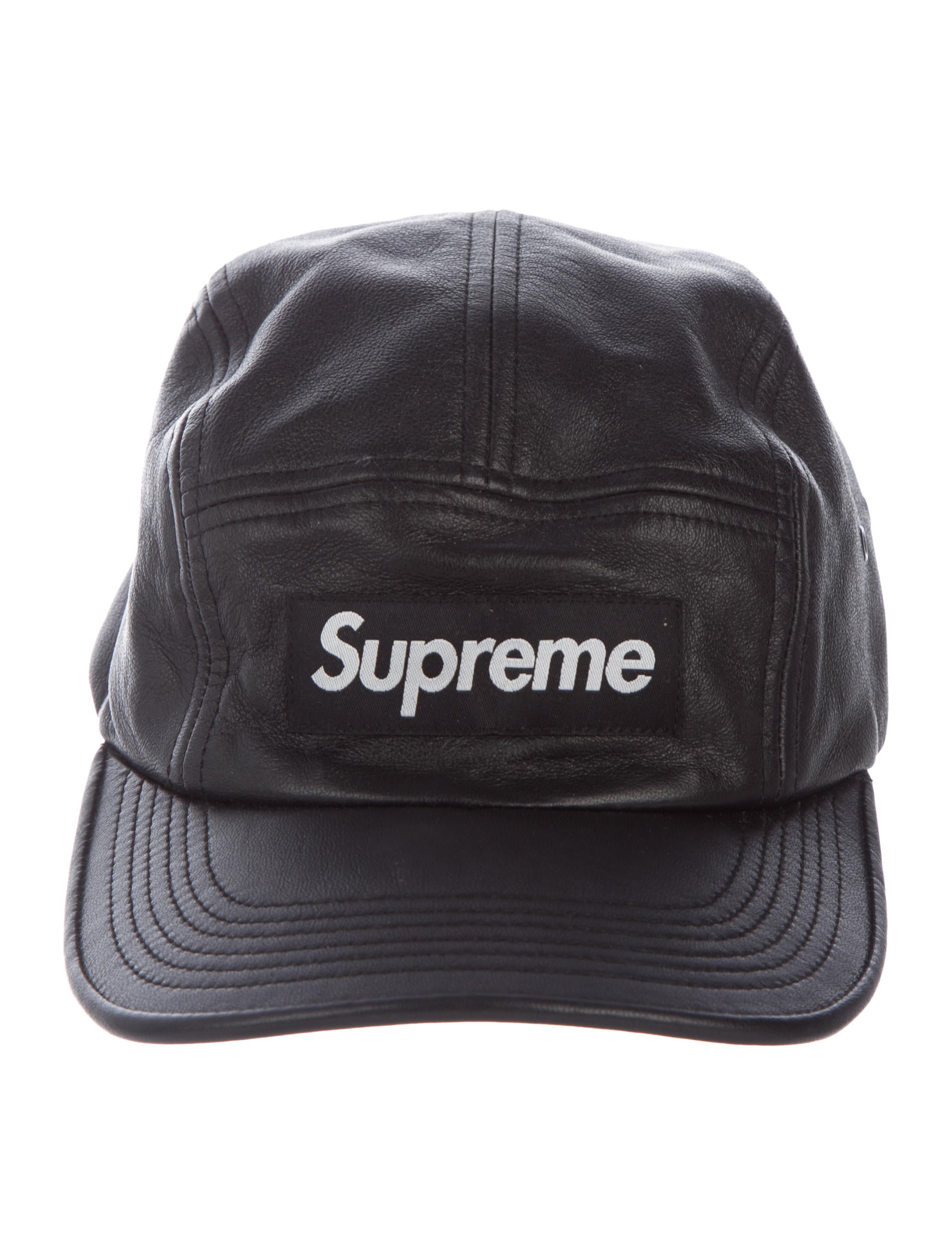 Supreme Leather Box Logo 5-Panel Camp Cap - Black Hats