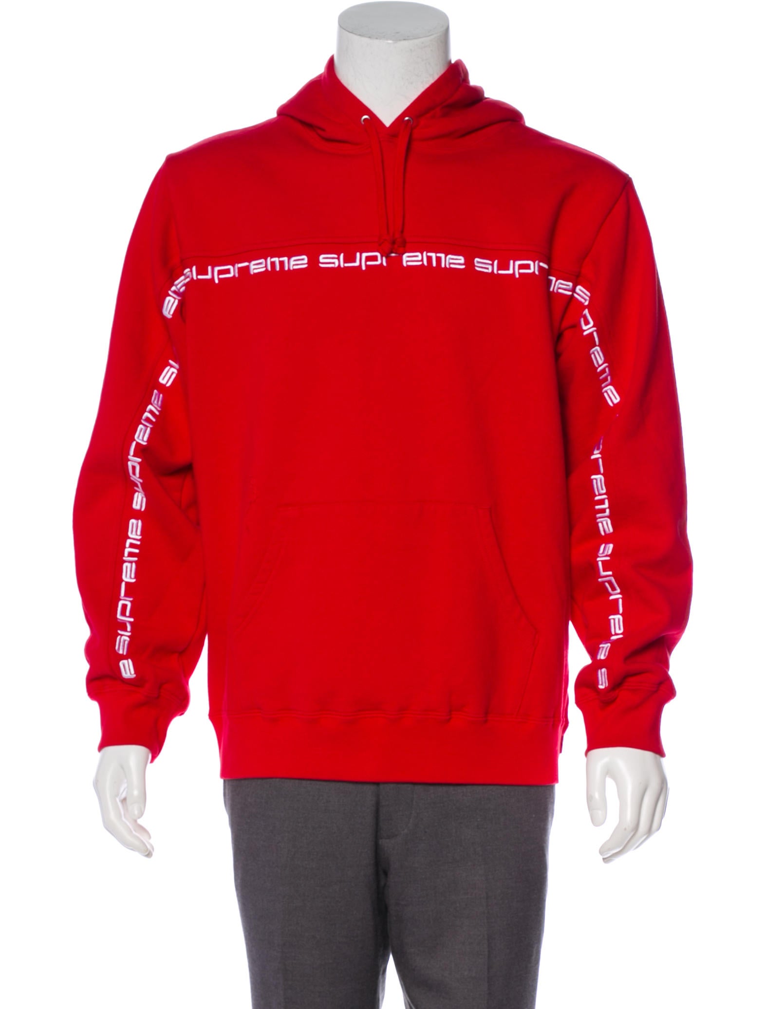 Supreme 2018 Text Stripe Hooded Sweatshirt w/ Tags - Red  