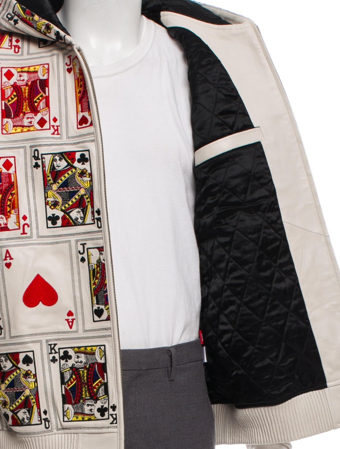Supreme Court Cards Hooded Leather Jacket - White Outerwear